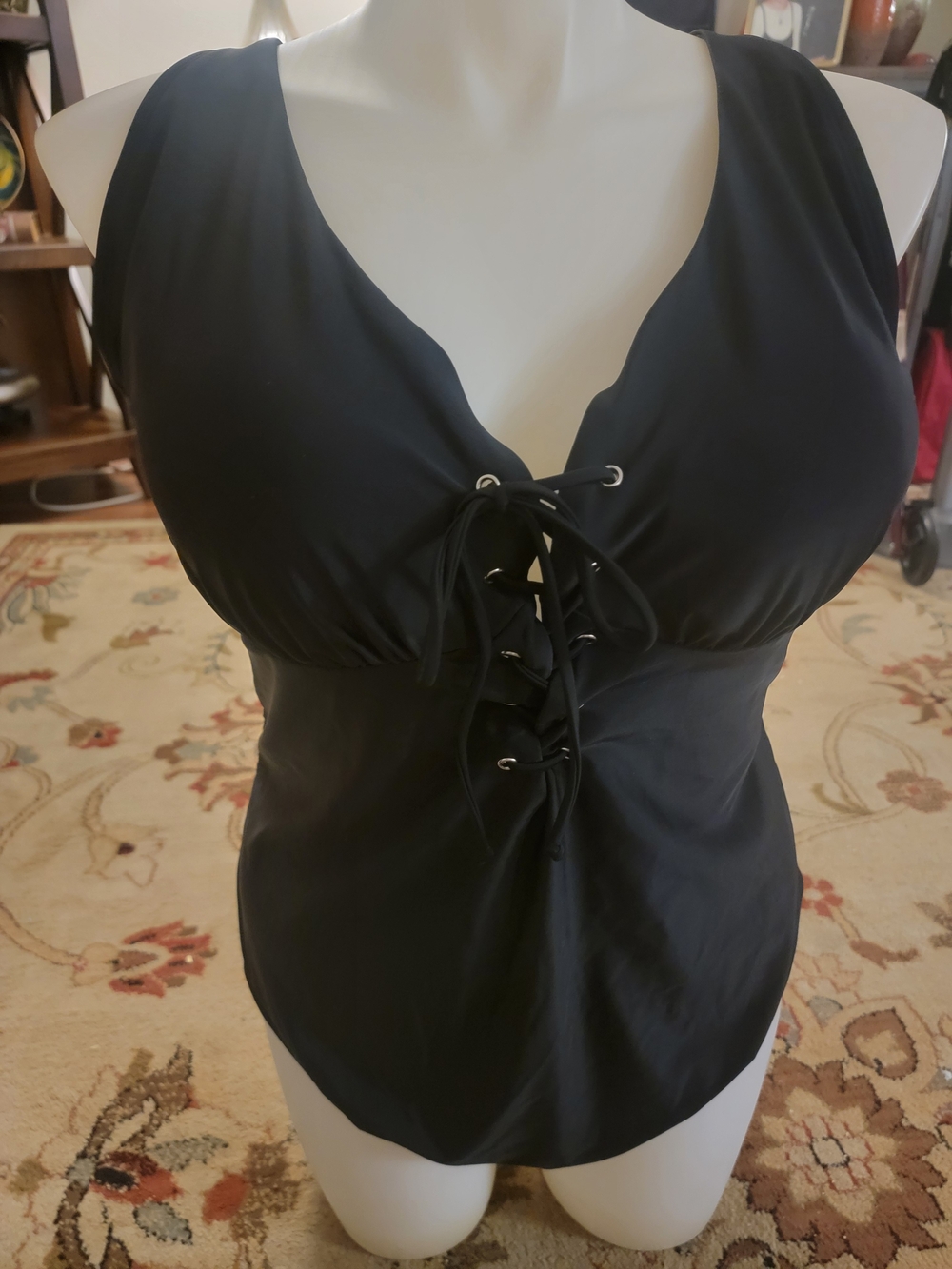 AdoreMe Black Lace-Up V-Neck Women's One Piece Bathing Suit SZ 4XL